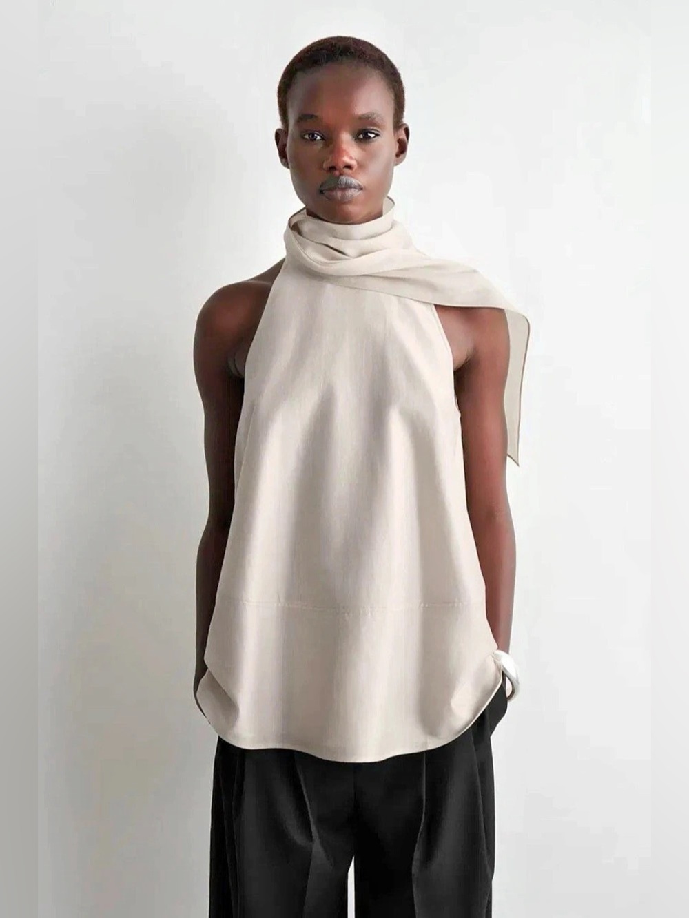 COS Fluid Halter Neck Top – Beige | NWT | US 4